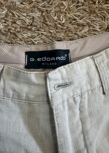 Düğmeli Beyaz Keten Erkek Bermuda Şort - Görsel 2