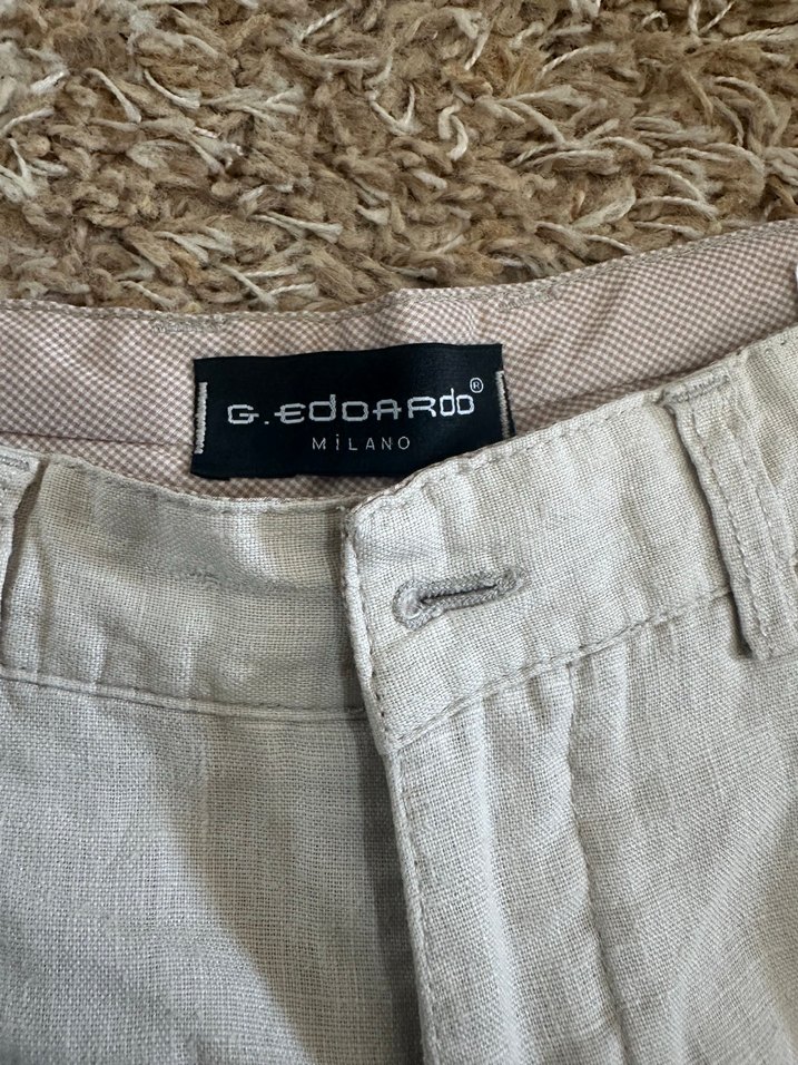 Düğmeli Beyaz Keten Erkek Bermuda Şort - Görsel 2