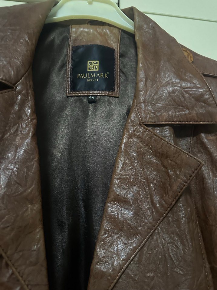 Düğmeli Kahverengi Deri Kadın Ceket - Görsel 2