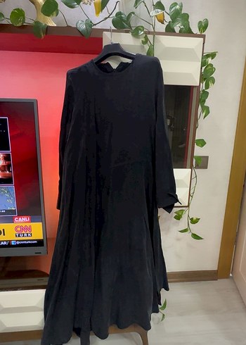 Siyah Uzun Kollu Salaş Siyah Elbise - Görsel 2
