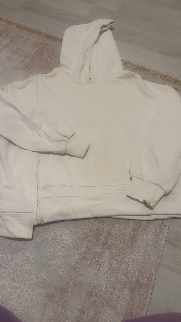 Kadın Beyaz Fermuarlı Sweatshirt - Görsel 2