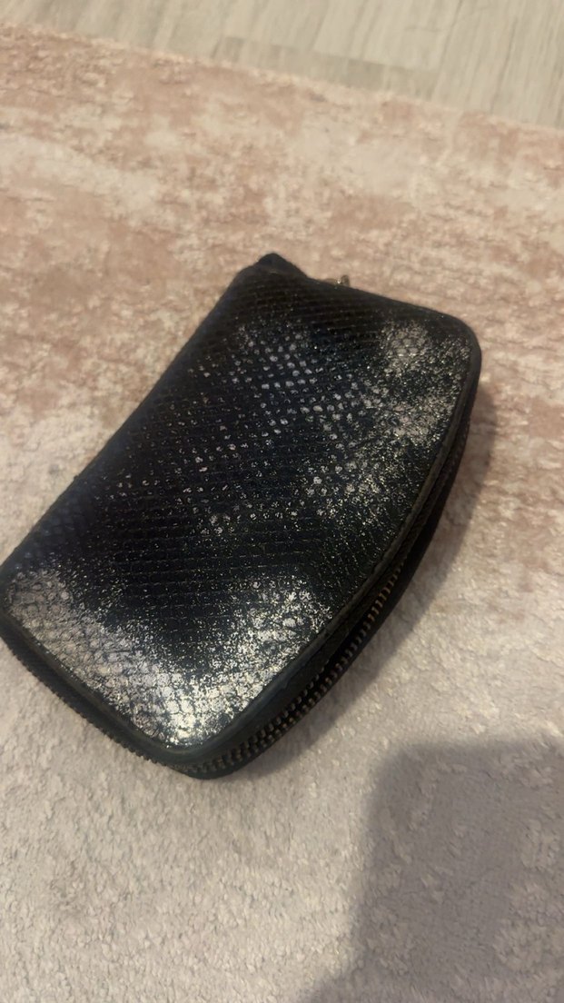 Parlak Siyah Deri Yılan Desenli Fermuarlı Cüzdan - Görsel 3