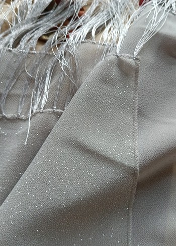 açık Gri  simli Şal - Görsel 3