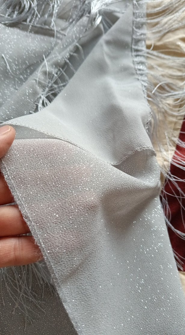 açık Gri  simli Şal - Görsel 4