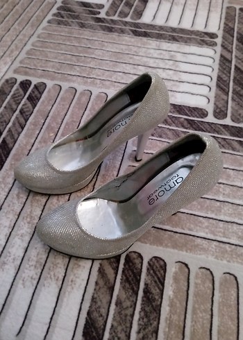 Gri Simli Stiletto Yılan Desenli Kadın Topuklu - Görsel 2