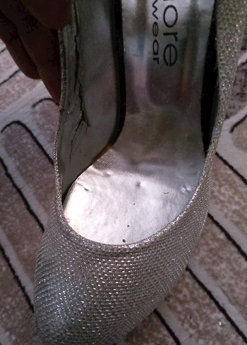 Gri Simli Stiletto Yılan Desenli Kadın Topuklu - Görsel 8