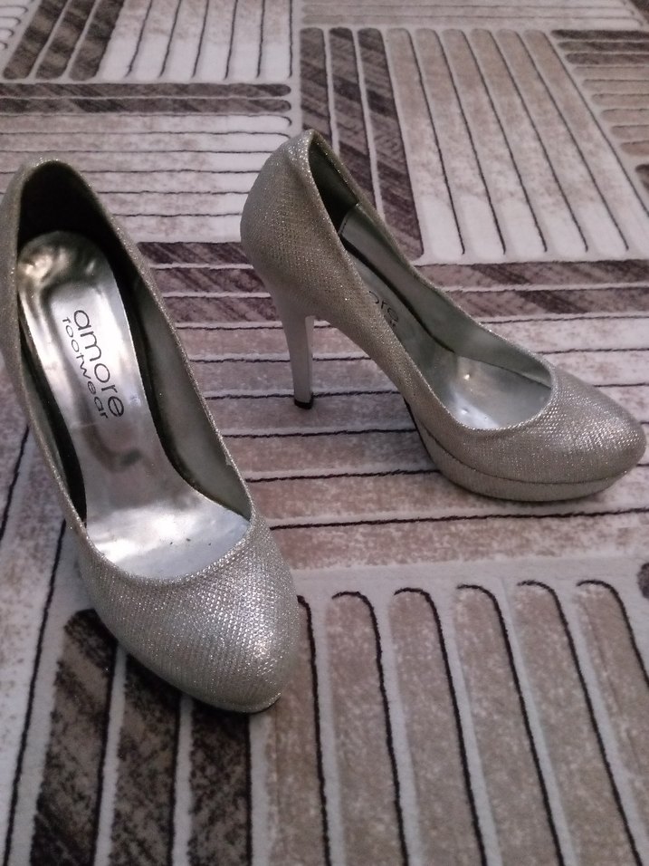 Gri Simli Stiletto Yılan Desenli Kadın Topuklu - Görsel 5