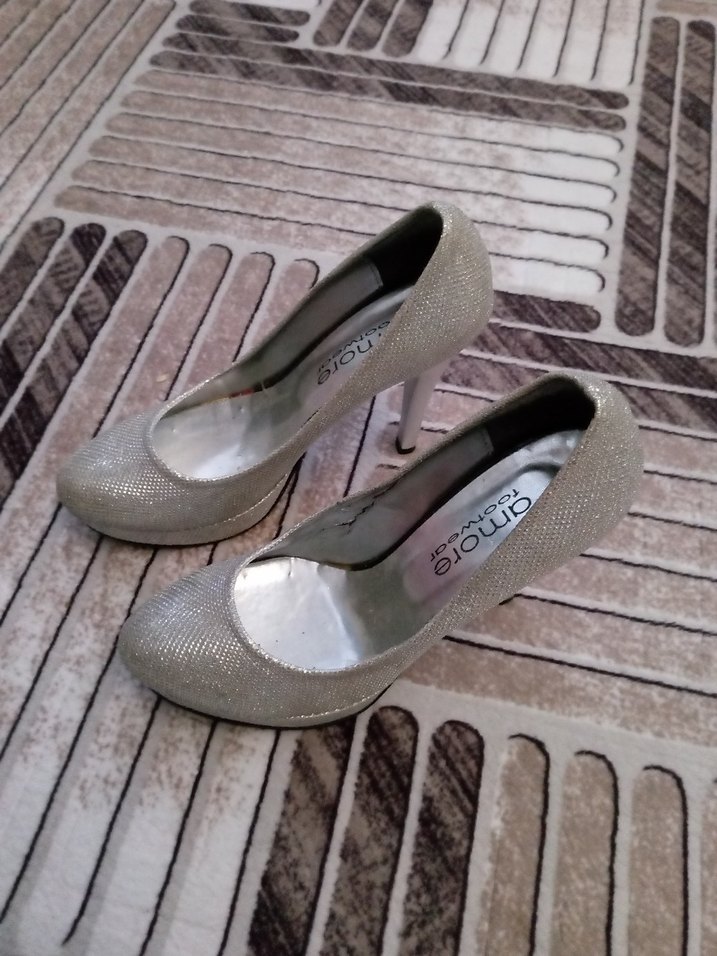 Gri Simli Stiletto Yılan Desenli Kadın Topuklu - Görsel 2