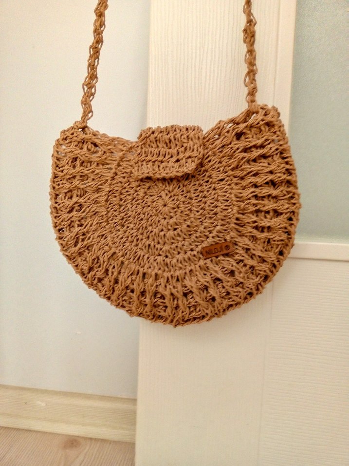 Bej Örgü Bohem Kadın Çapraz Çanta - Görsel 2