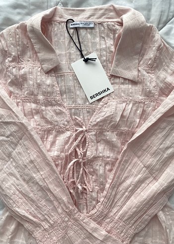 Bershka Pembe Peplum Gömlek - Görsel 2