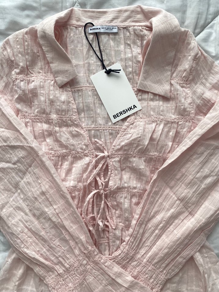 Bershka Pembe Peplum Gömlek - Görsel 2