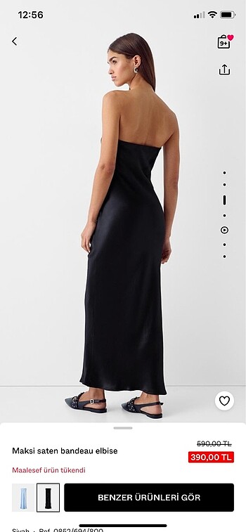 xs Beden siyah Renk Bershka uzun saten Elbise