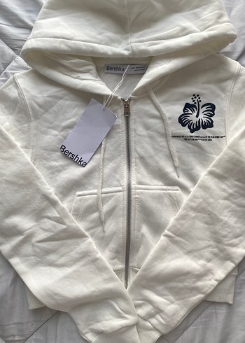 Beyaz Baskılı Fermuarlı Kadın Sweatshirt