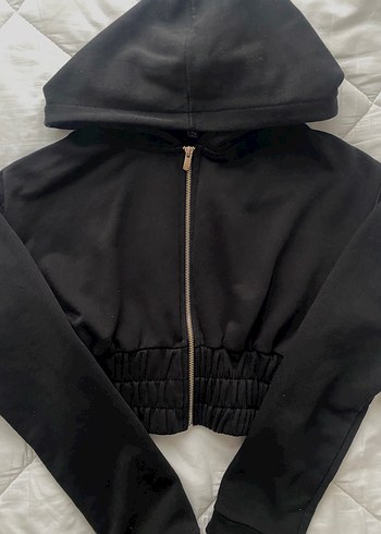 Kapüşonlu Siyah Fermuarlı Sweatshirt