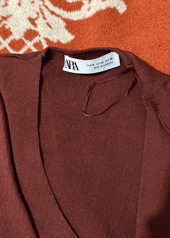 Zara Kiremit Rengi İnce Triko Hırka - Görsel 2