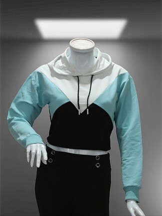 Renk bloklu kapüşonlu crop sweat