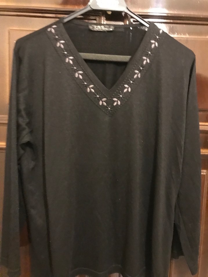 Nakışlı V Yaka Siyah Kadın Bluz - Görsel 2