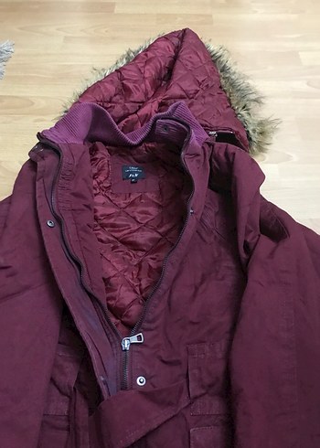 Bordo Kemerli Midi Kadın Mont - Görsel 5