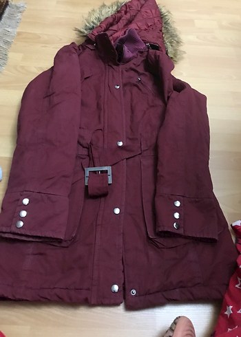 Bordo Kemerli Midi Kadın Mont - Görsel 2