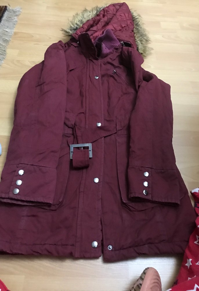 Bordo Kemerli Midi Kadın Mont - Görsel 2