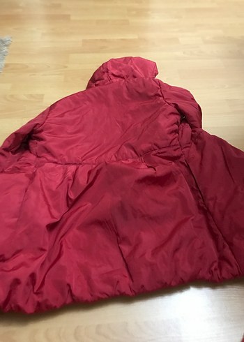 Kız Çocuk Kırmızı Fermuarlı Kapüşonlu Mont - Görsel 4