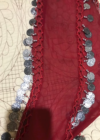 Zincir Detaylı Parlak Kırmızı Bohem Kadın Fuları - Görsel 2