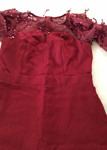 Bordo Drapeli Uzun Abiye Elbise - Görsel 4