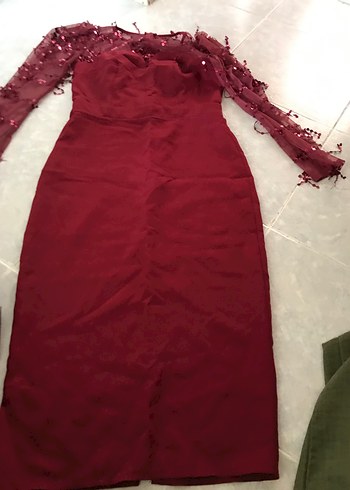 Bordo Drapeli Uzun Abiye Elbise - Görsel 3