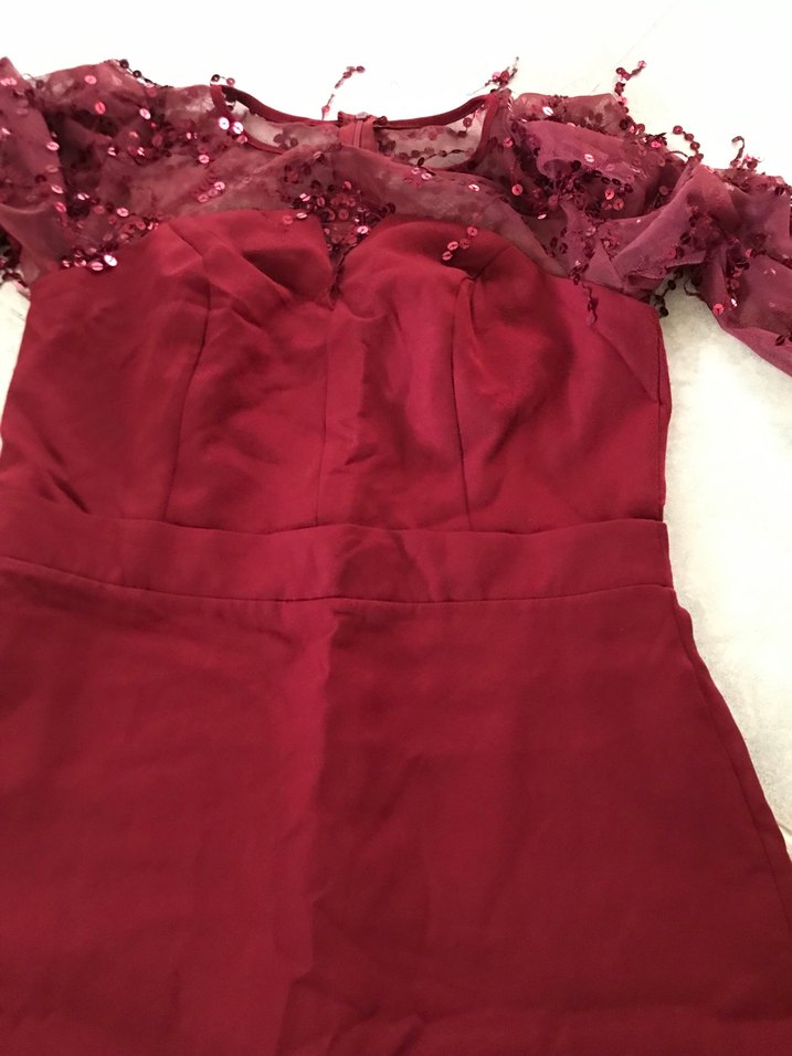 Bordo Drapeli Uzun Abiye Elbise - Görsel 4