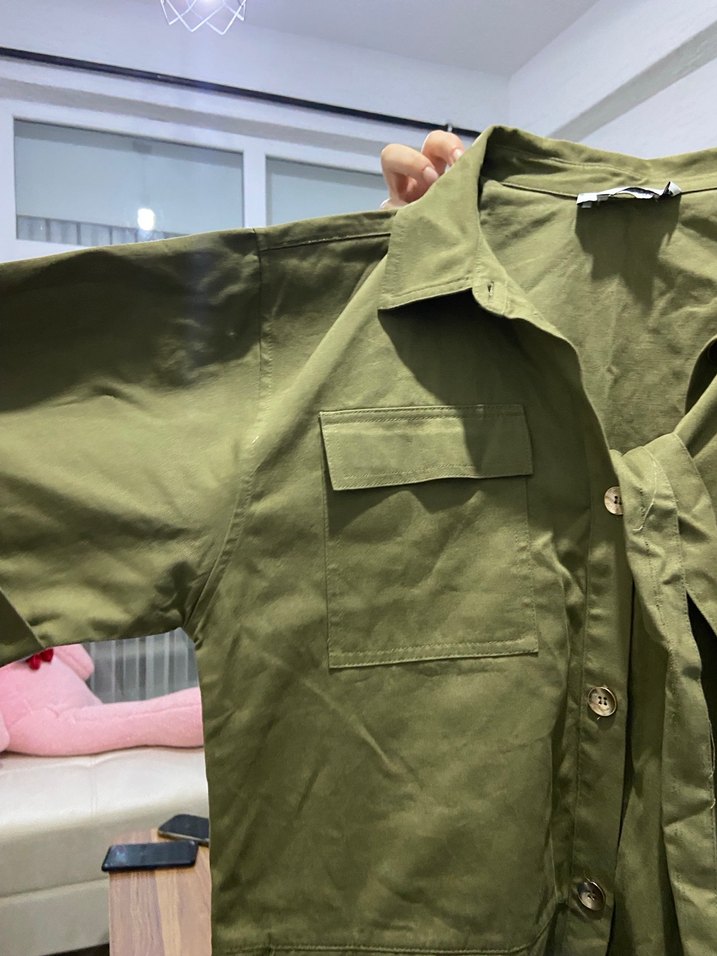 Düğmeli Kadın Haki Midi şort tulum - Görsel 2