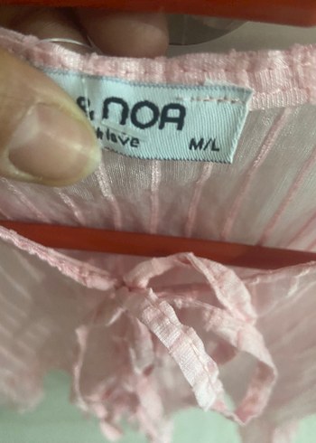 m Beden pembe Renk Pembe Keten Bluz,Fırfırlı fiyınklu