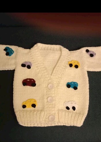 Bebek Örme Hırka Araba Desenli