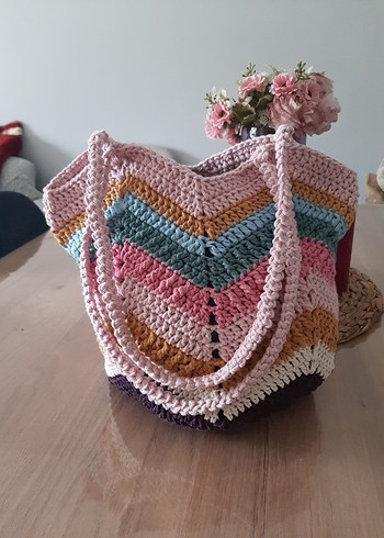 Pastel Renkli Örgü Bohem Kol Çantası