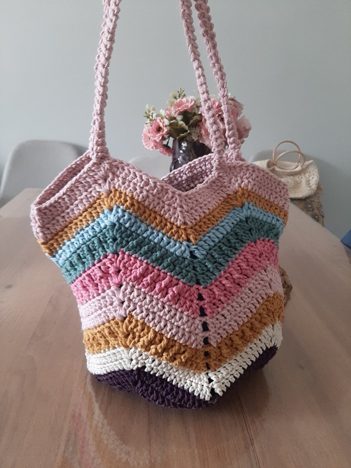 Pastel Renkli Örgü Bohem Kol Çantası - Görsel 2