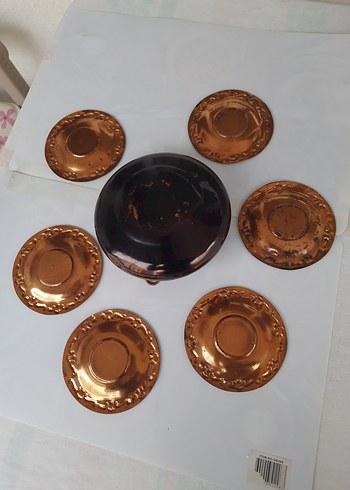 Diğer ERZİNCAN İŞİ BAKIR ŞEKERLİK VE 6 ADET ÇAY TABAK.