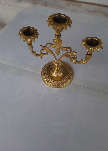 SAĞLAM ANTİKA SARI PRİNÇ 3 KOLLU ŞAMDAN AĞIRLIK:910 GR.