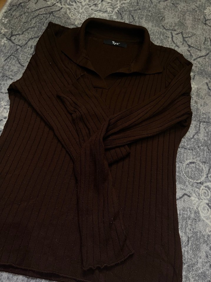 Kahverengi Örgü Kadın Kazak - Görsel 3