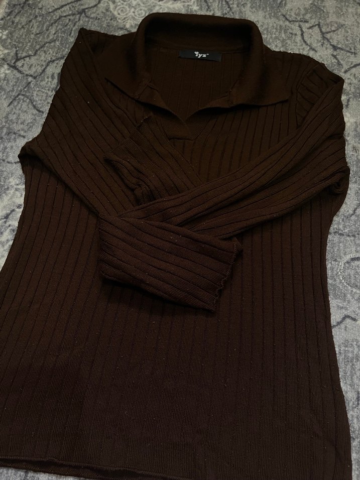 Kahverengi Örgü Kadın Kazak - Görsel 2