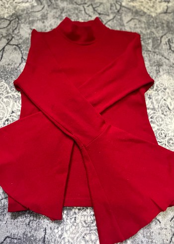 Kırmızı Yüksek Yakalı Kadın Kazak - Görsel 2