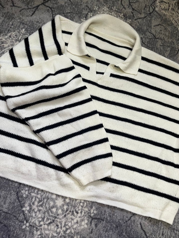 Çizgili Uzun Kollu Kadın Triko Kazak - Görsel 2