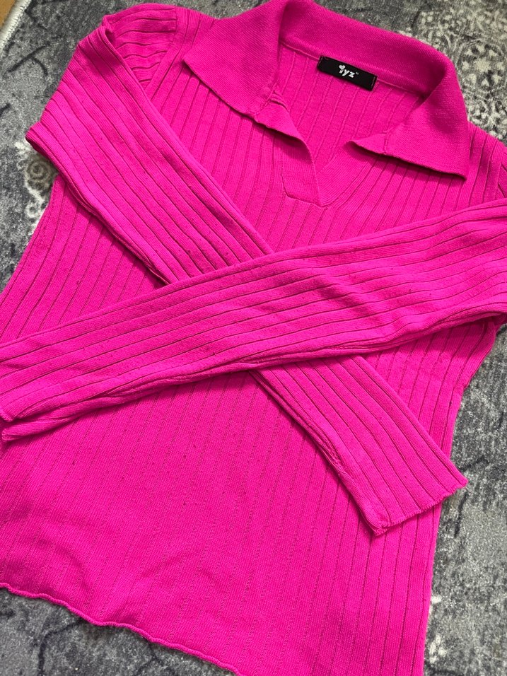 Pembe Renkli Uzun Kollu Triko Kazak - Görsel 2