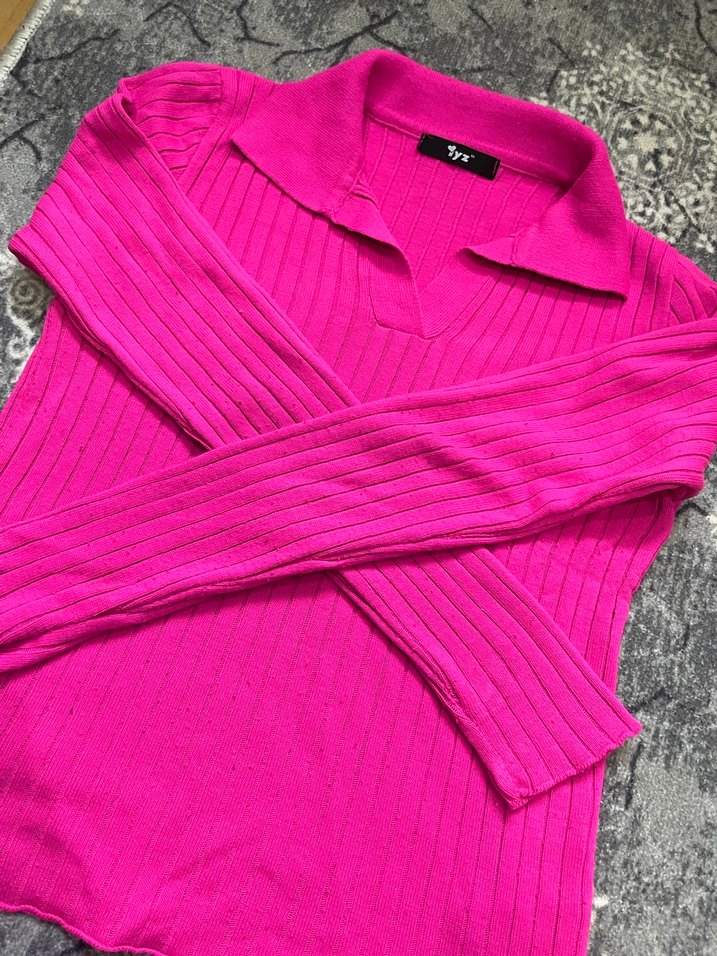 Pembe Renkli Uzun Kollu Triko Kazak - Görsel 3