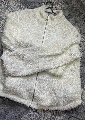 Beyaz Peluş Kadın Ceket Yüksek Yakalı - Görsel 2