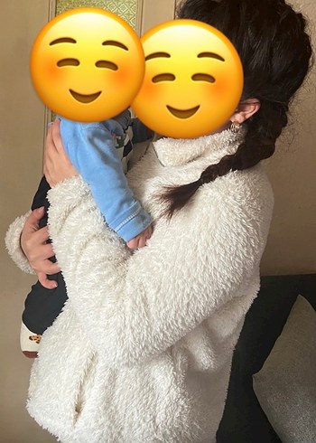 Beyaz Peluş Kadın Ceket Yüksek Yakalı - Görsel 3