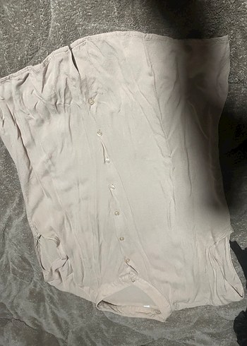 Bej Keten Düğmeli Kadın Gömlek - Görsel 2