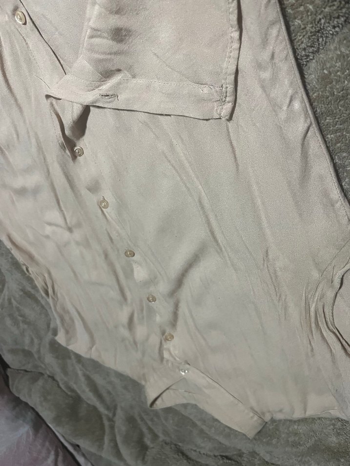 Bej Keten Düğmeli Kadın Gömlek - Görsel 5