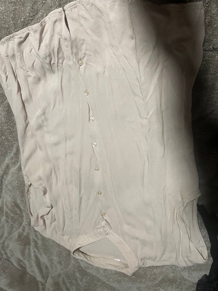 Bej Keten Düğmeli Kadın Gömlek - Görsel 4