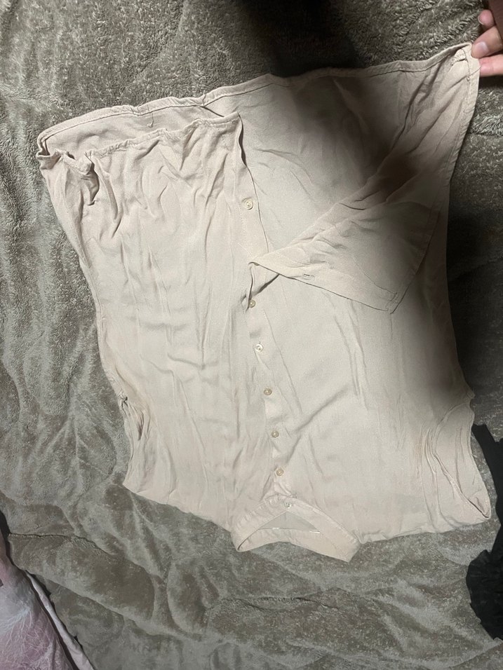 Bej Keten Düğmeli Kadın Gömlek - Görsel 3