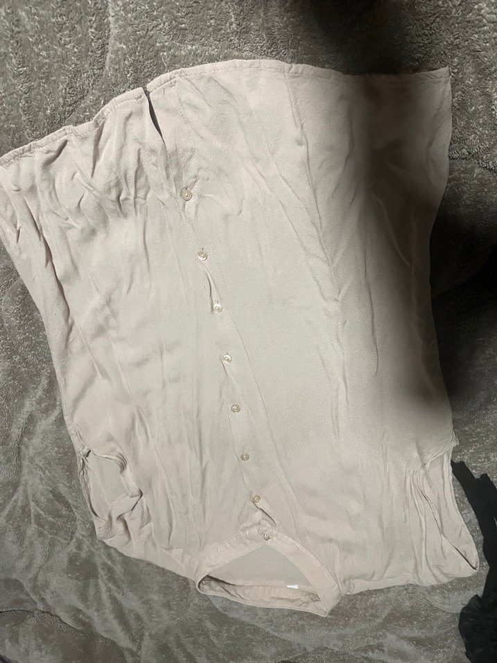 Bej Keten Düğmeli Kadın Gömlek - Görsel 2