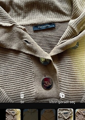 Düğmeli Kahverengi Kapüşonlu Kadın Kazak - Görsel 2